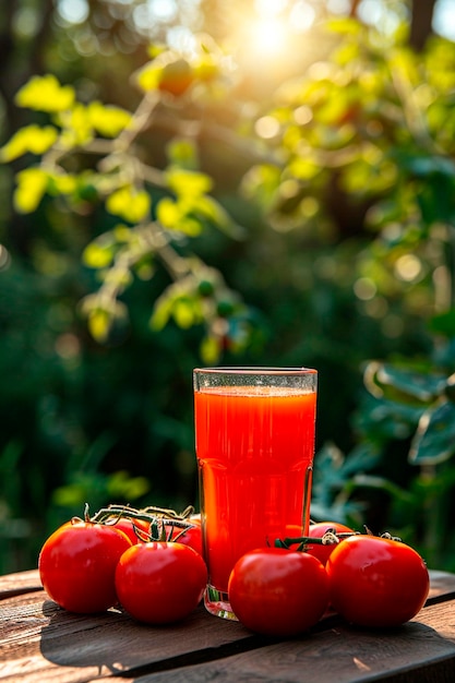 Photo tomato juice in a glass selective focus