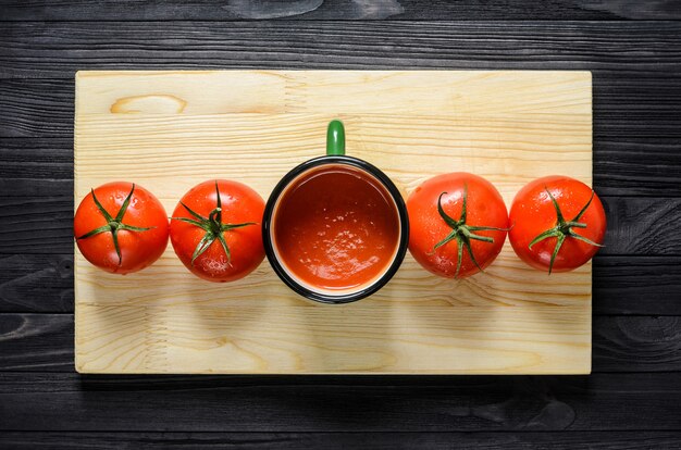 Tomato Juice in Green Enamel Mug