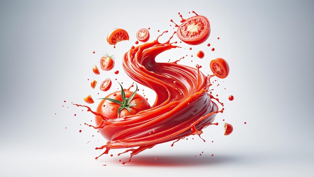 Photo tomato juice splash twist around and swirled around