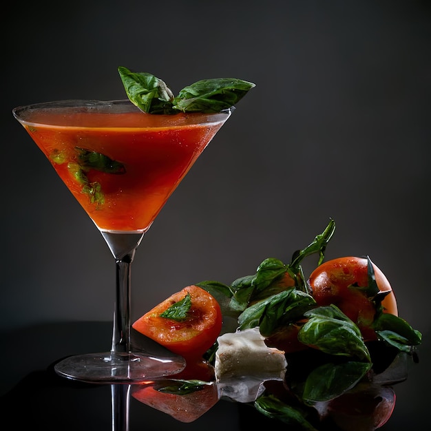 Tomato Mozzarella Martini Cocktail with Margherita Pizza