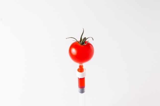 Tomato on needle with nitrates, fertilizers.