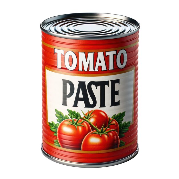 Photo tomato paste tin can product isolated on white transparent background