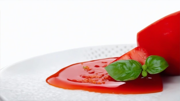 A tomato on a plate with sauce