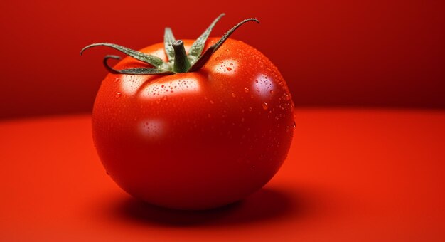 Tomato on red background 3d render horizontal copy space