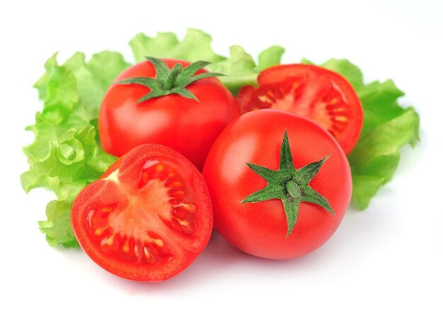 Tomato and salad leaves isolated