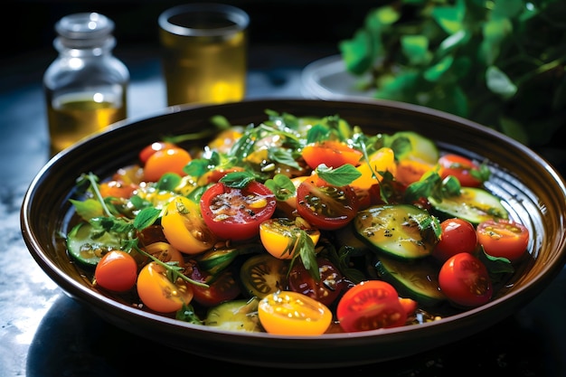 Tomato salad with arugula basil and olive oil