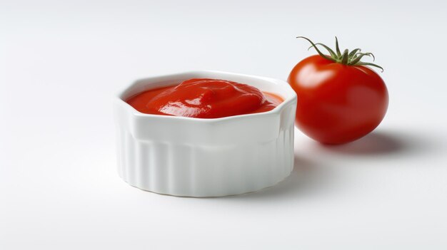 Foto salsa di pomodoro in ramekin isolata su sfondo bianco