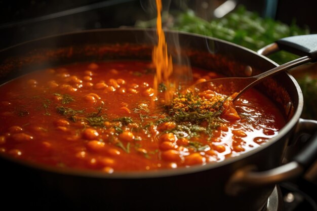 Tomato sauce simmering in a pot closeup