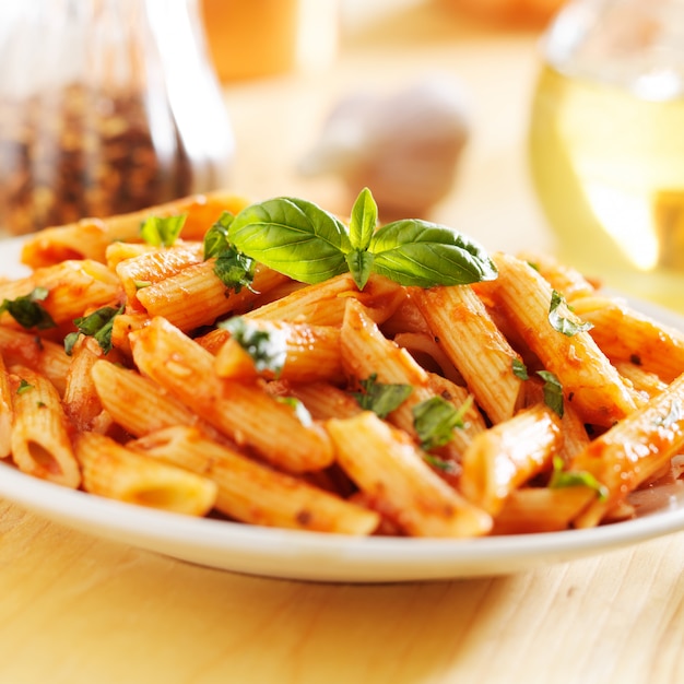 Tomato sauce smothered italian penne pasta