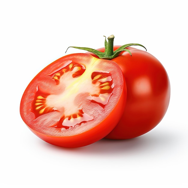 tomato and slice isolated white background