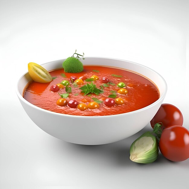 Tomato soup in a bowl on a white background 3d illustration