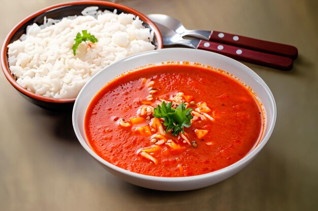 Foto brodo di zuppa di pomodoro fatto con pomodori tritati e altre specie