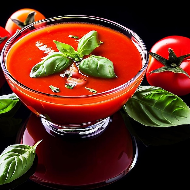 Tomato soup with basil gazpacho with some leaf reflect transformed