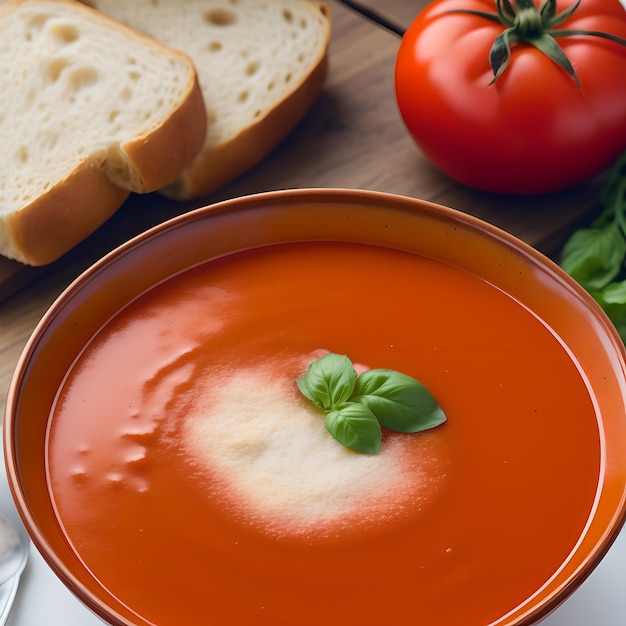 tomato soup with basil leaves