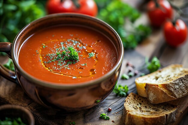 Tomato Soup with Bread and Herbs