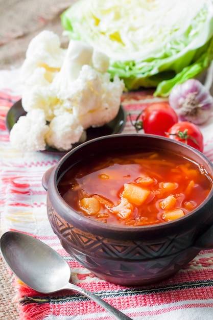 Tomato soup with cabbage and cauliflower