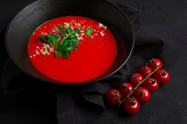 tomato soup with herbs and spices homemade no people