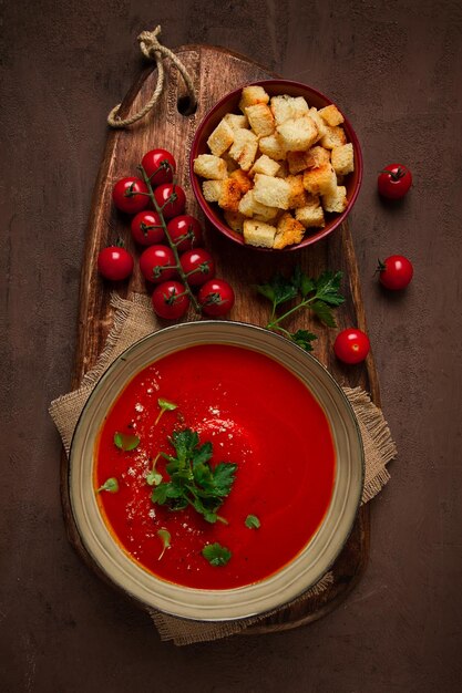 tomato soup with herbs and spices homemade no people