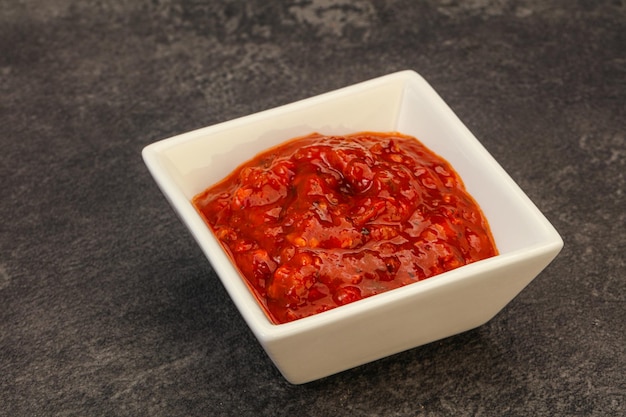 Tomato spicy sauce in the bowl