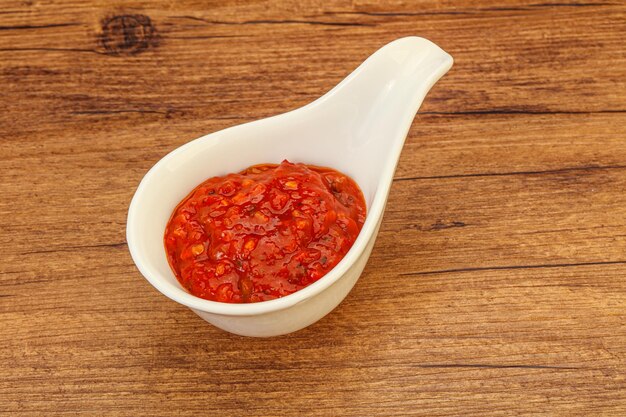 Tomato spicy sauce in the bowl