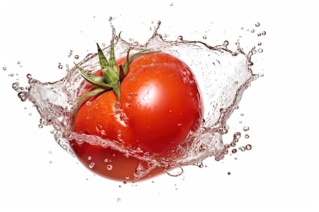 a tomato splashing in a water splash