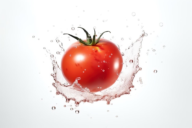 a tomato splashing in a water splash