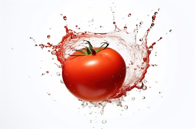 a tomato splashing in a water splash