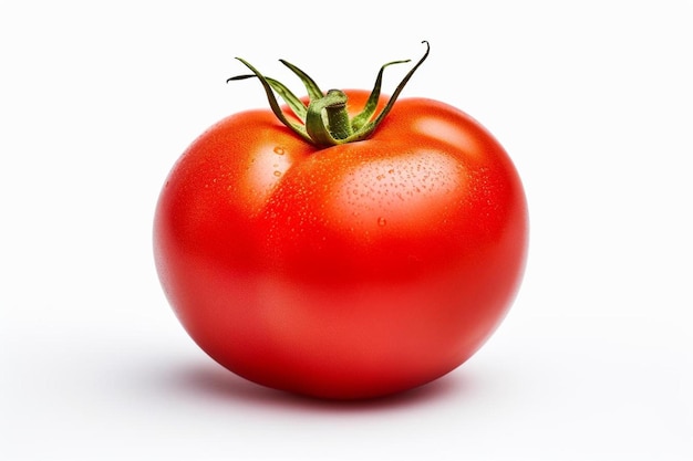 a tomato that has a green stem on it