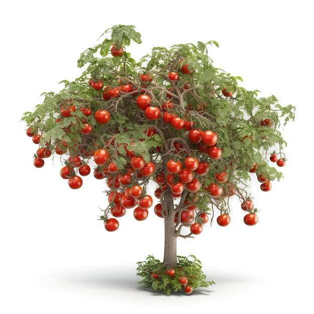 A tomato tree with red fruits on it