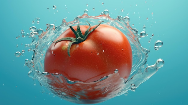 Tomato in water splash flow Illustration of ripe juicy red tomato Natural vegetable Generative AI