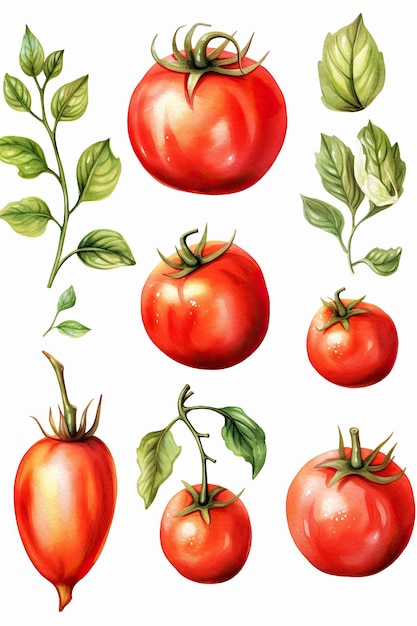 tomato watercolor clipart cute isolated on white Background with Generative AI