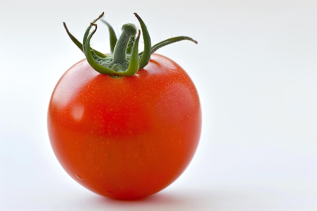 Tomato on a white background with water drops closeup