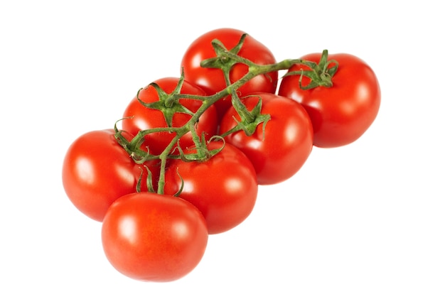 Tomato with branch, isolated on white