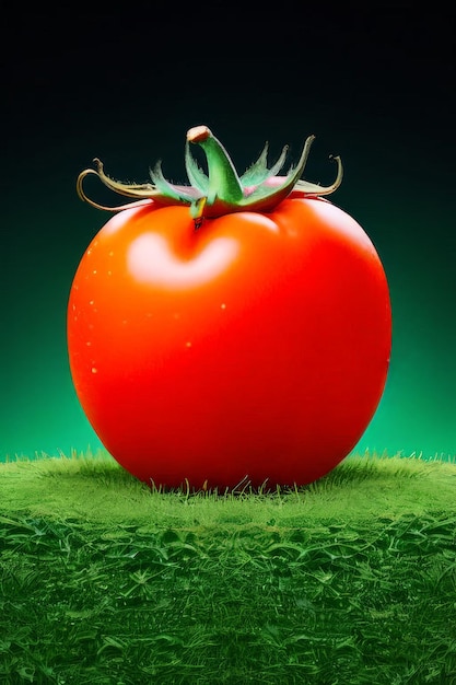 Photo tomato with a green leaf tomato with a green leaf