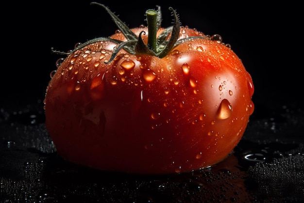 A tomato with water drops on it