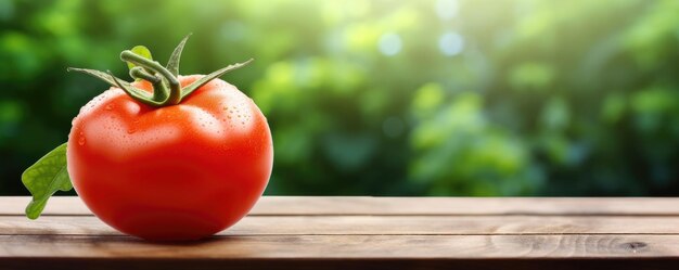 Photo tomato on the wooden table in green garden fresh vegetable generative ai