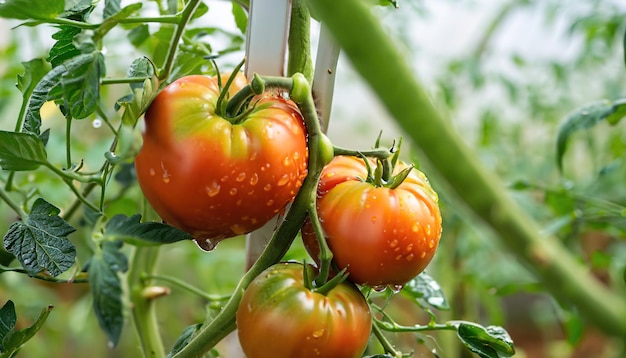 Tomatoes are grown in greenhouses