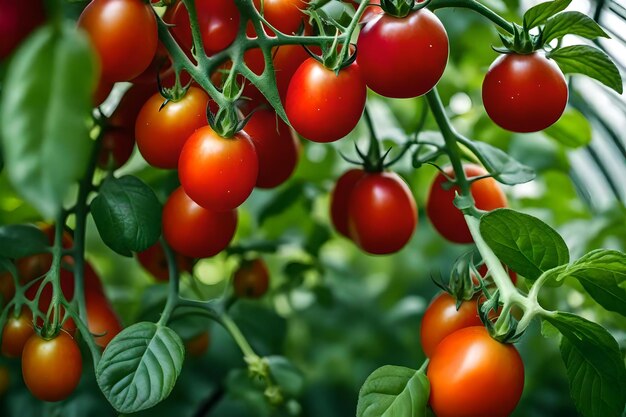 Tomatoes are grown on a vine.