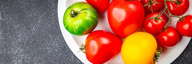 tomatoes assorted different types of tomato red yellow green vegetable food healthy meal food