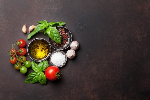 Tomatoes basil olive oil and spices