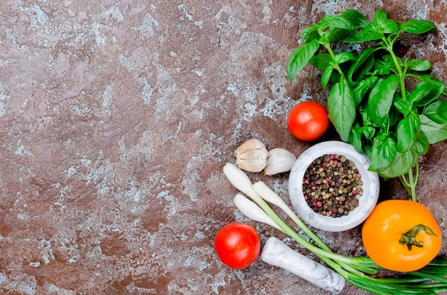 Tomatoes, basil and peper spice