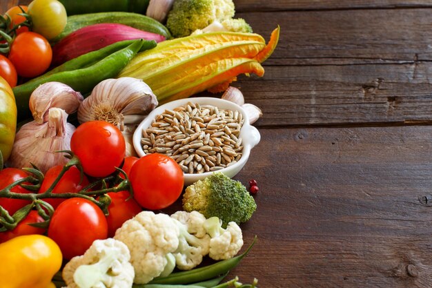 Tomatoes and fruits on vegetables