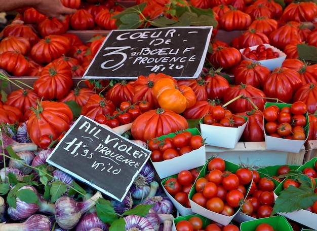 Tomatoes and garlic on the french rural market