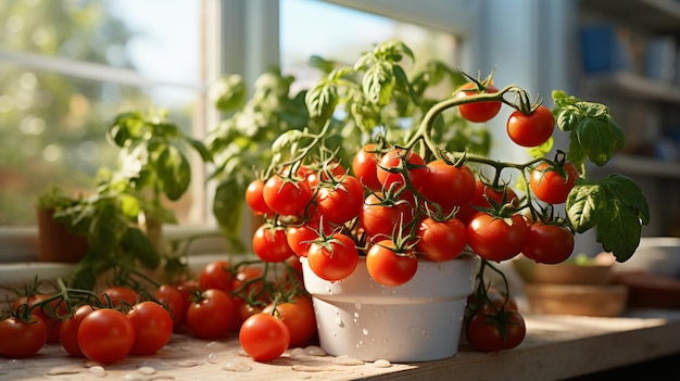 Tomatoes growing in pots