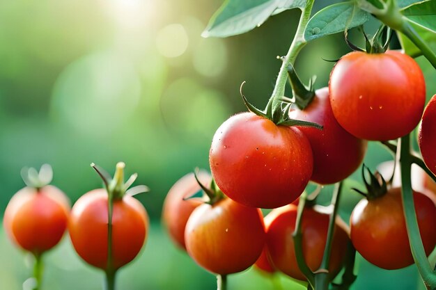 Tomatoes growing on a vine