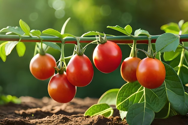 Tomatoes growing on a vine