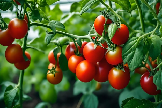 Tomatoes growing on a vine