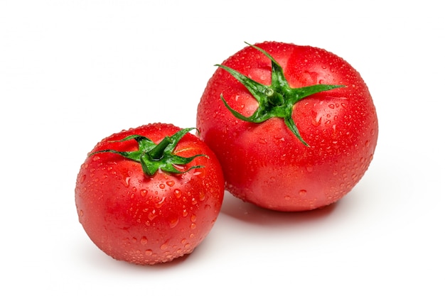 Tomatoes isolated. Two fresh raw vegetables