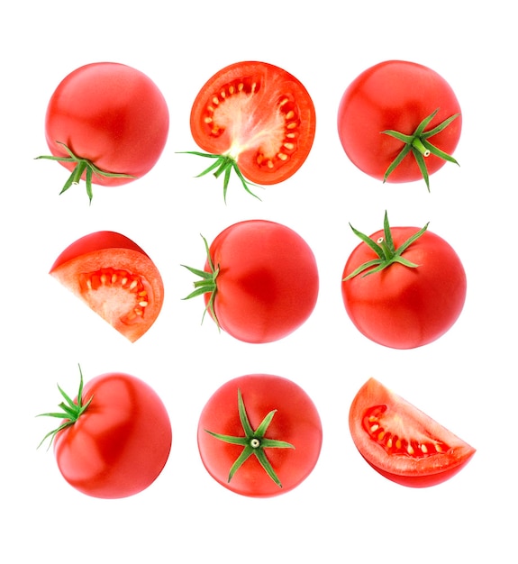 Tomatoes isolated on white background with clipping path Collection