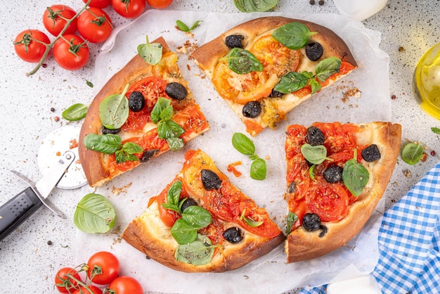 Tomatoes and olives homemade vegetable focaccia